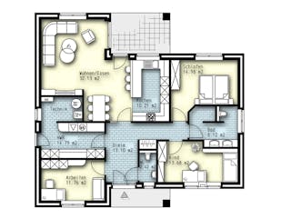 Massivhaus Sylt von OLFA Haus Schlüsselfertig ab 314000€, Bungalow Grundriss 1