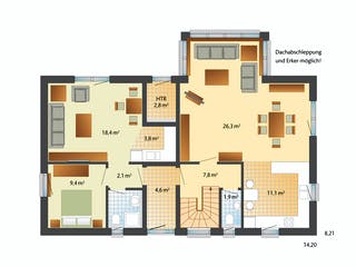 Fertighaus Oslo - Holzhaus im skandinavischen Stil von Danhaus Deutschland, Satteldach-Klassiker Grundriss 1