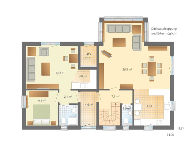 Fertighaus Oslo - Holzhaus im skandinavischen Stil von Danhaus Deutschland, Satteldach-Klassiker Grundriss 1 Fertighaus Oslo - Holzhaus im skandinavischen Stil von Danhaus Deutschland, Satteldach-Klassiker Grundriss 1
