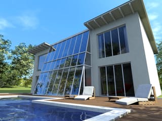 Massivhaus Panorama von Wagener Systemhausbau Schlüsselfertig ab 489000€, Pultdachhaus Außenansicht 2