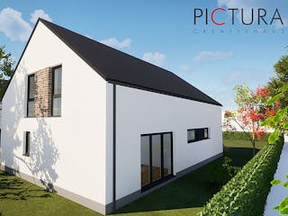 Massivhaus Einfamilienhaus Satteldach mit Gaube von PICTURA creativhaus Schlüsselfertig ab 480000€, Außenansicht 3