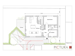 Massivhaus Einfamilienhaus Satteldach mit Gaube von PICTURA creativhaus Schlüsselfertig ab 480000€, Grundriss 1