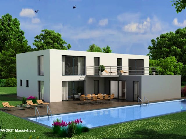 Massivhaus Premium 171/78 von FAVORIT Massivhaus Schlüsselfertig ab 585630€, Cubushaus Außenansicht 1