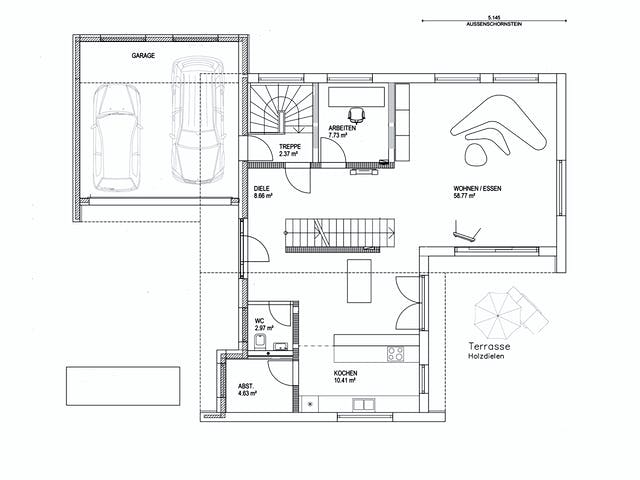 Fertighaus Pultdach Klassik 157 von LUXHAUS, Pultdachhaus Grundriss 1