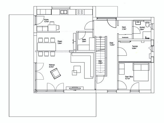 Fertighaus Pultdach Klassik 182 von LUXHAUS, Pultdachhaus Grundriss 1