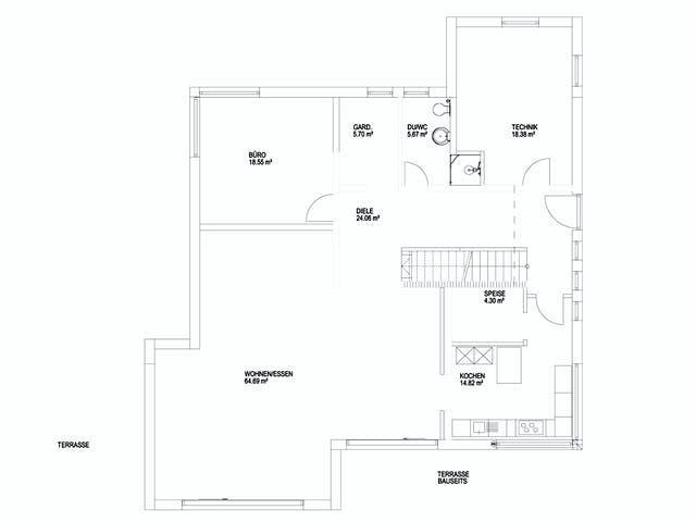 Fertighaus Pultdach Klassik 257 von LUXHAUS, Pultdachhaus Grundriss 1