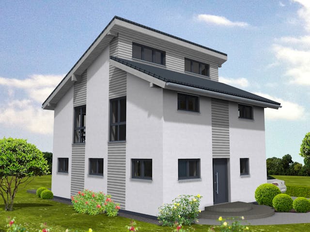 Fertighaus Pulthaus 127 von Suckfüll Energiesparhaus Schlüsselfertig ab 376313€, Pultdachhaus Außenansicht 1