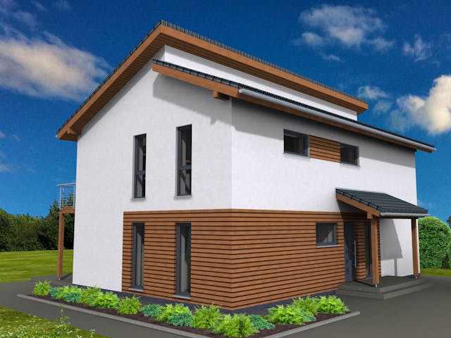Fertighaus Pulthaus 169 von Suckfüll Energiesparhaus Schlüsselfertig ab 472388€, Pultdachhaus Außenansicht 1 Fertighaus Pulthaus 169 von Suckfüll Energiesparhaus Schlüsselfertig ab 472388€, Pultdachhaus Außenansicht 1