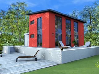 Massivhaus Pultline von Wagener Systemhausbau Schlüsselfertig ab 282000€, Pultdachhaus Außenansicht 1