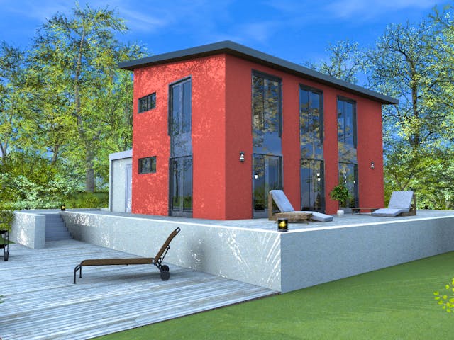 Massivhaus Pultline von Wagener Systemhausbau Schlüsselfertig ab 282000€, Pultdachhaus Außenansicht 1