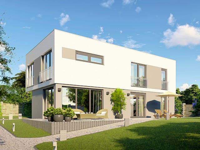 Massivhaus Amsterdam von P & P Massivhaus Schlüsselfertig ab 414000€, Cubushaus Außenansicht 1 Massivhaus Amsterdam von P & P Massivhaus Schlüsselfertig ab 414000€, Cubushaus Außenansicht 1