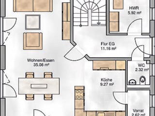 Massivhaus Bozen von P & P Massivhaus Schlüsselfertig ab 295000€, Satteldach-Klassiker Grundriss 1