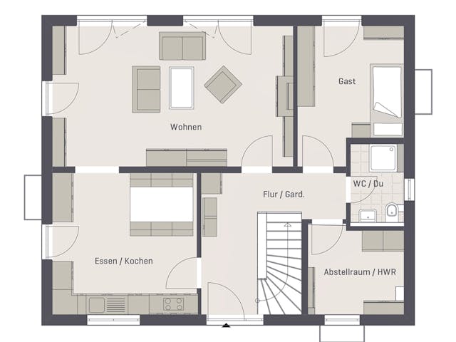 Massivhaus Como von P & P Massivhaus Schlüsselfertig ab 333000€, Stadtvilla Grundriss 1