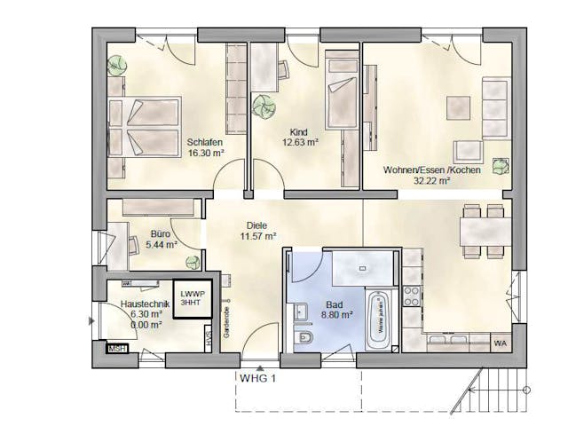Massivhaus Garda von P & P Massivhaus Schlüsselfertig ab 525000€, Stadtvilla Grundriss 1