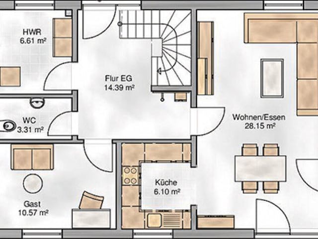 Massivhaus Meran von P & P Massivhaus Schlüsselfertig ab 335000€, Satteldach-Klassiker Grundriss 1