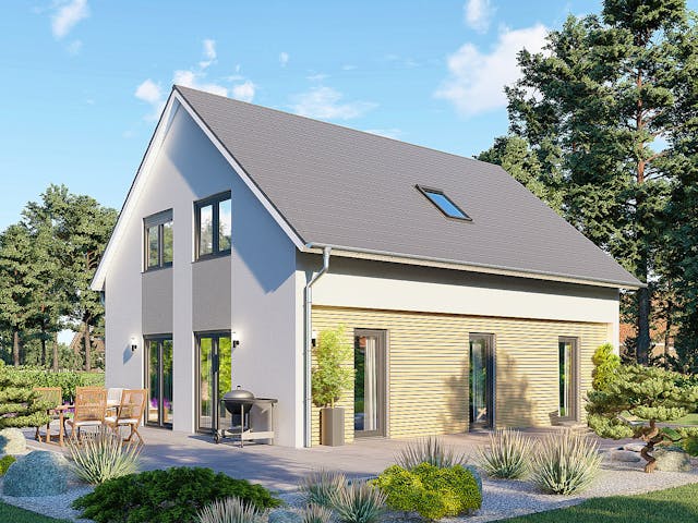 Massivhaus Milano von P & P Massivhaus Schlüsselfertig ab 322000€, Satteldach-Klassiker Außenansicht 1