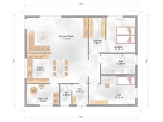 Massivhaus Nizza von P & P Massivhaus Schlüsselfertig ab 278000€, Bungalow Grundriss 1