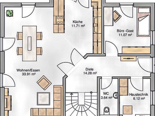 Massivhaus Pisa von P & P Massivhaus Schlüsselfertig ab 339000€, Satteldach-Klassiker Grundriss 1