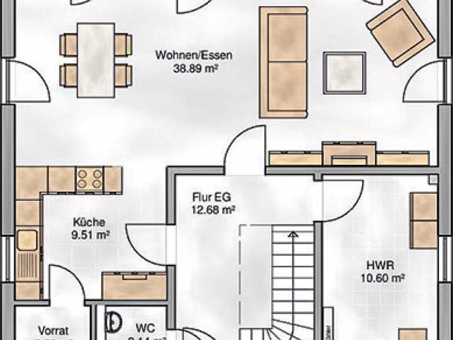 Massivhaus Trento von P & P Massivhaus Schlüsselfertig ab 299000€, Satteldach-Klassiker Grundriss 1