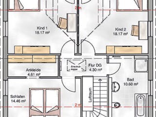 Massivhaus Trento von P & P Massivhaus Schlüsselfertig ab 299000€, Satteldach-Klassiker Grundriss 2