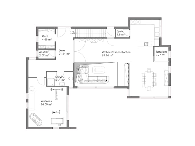 Fertighaus Ibiza von Rems-Murr-Holzhaus Ausbauhaus ab 441508€, Pultdachhaus Grundriss 1