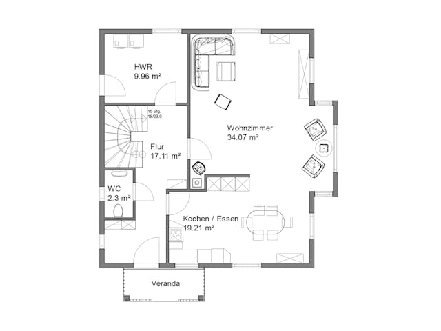 Blockhaus Oedheim von Rems-Murr-Holzhaus Ausbauhaus ab 300579€, Blockhaus Grundriss 1