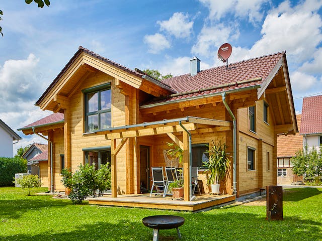 Blockhaus Rosengarten von Rems-Murr-Holzhaus Ausbauhaus ab 372635€, Blockhaus Außenansicht 1