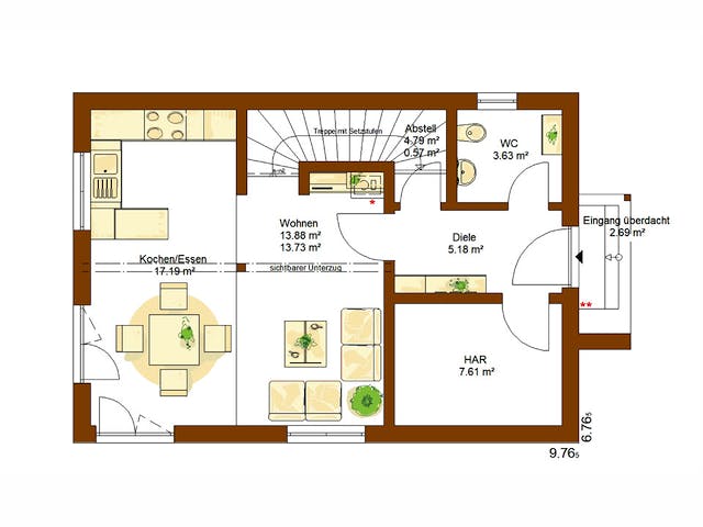 Fertighaus Clou 100 von RENSCH-HAUS Schlüsselfertig ab 313086€, Satteldach-Klassiker Grundriss 1