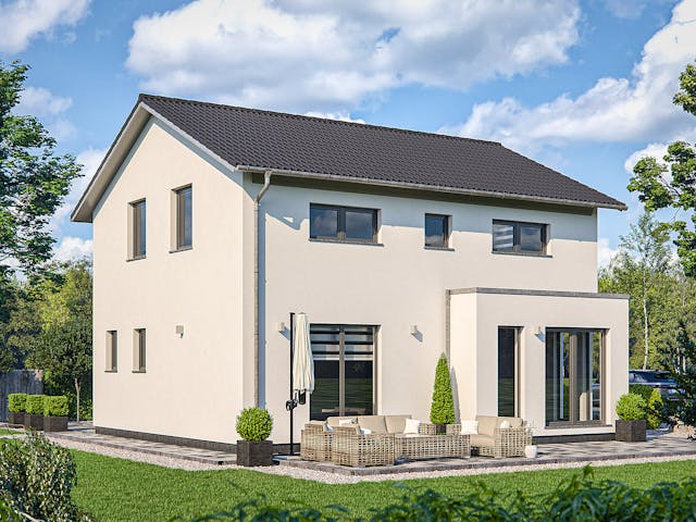 Fertighaus Clou 123.1 von RENSCH-HAUS Schlüsselfertig ab 337461€, Satteldach-Klassiker Außenansicht 1