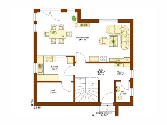 Fertighaus Clou 123.1 von RENSCH-HAUS Schlüsselfertig ab 337461€, Satteldach-Klassiker Grundriss 1