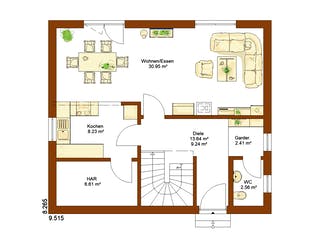 Fertighaus CLOU 123 von RENSCH-HAUS Schlüsselfertig ab 320587€, Satteldach-Klassiker Grundriss 1