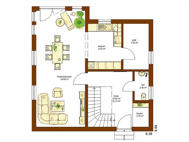 Fertighaus Clou 125 von RENSCH-HAUS Schlüsselfertig ab 310980€, Satteldach-Klassiker Grundriss 1