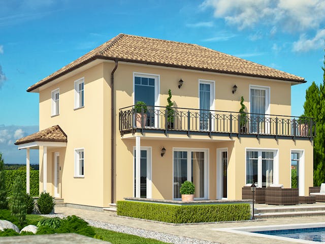 Fertighaus CLOU 135 Walmdach von RENSCH-HAUS Schlüsselfertig ab 385770€, Stadtvilla Außenansicht 1