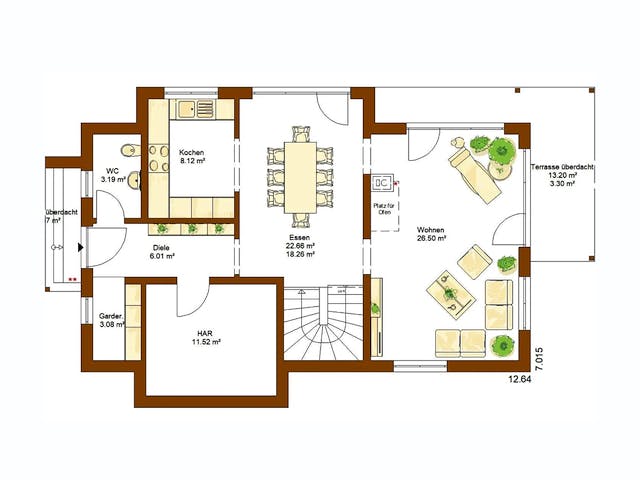 Fertighaus Clou 140 - Var. 2 von RENSCH-HAUS Schlüsselfertig ab 406174€, Satteldach-Klassiker Grundriss 1