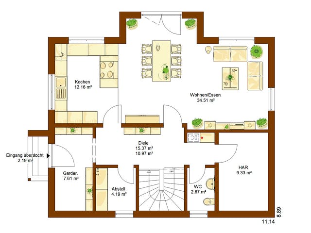 Fertighaus Clou 158 von RENSCH-HAUS Schlüsselfertig ab 415509€, Satteldach-Klassiker Grundriss 1