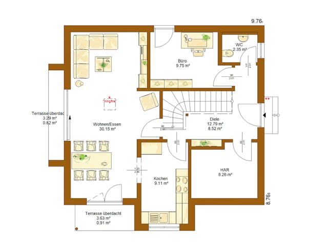 Fertighaus Life 134 von RENSCH-HAUS Schlüsselfertig ab 374668€, Satteldach-Klassiker Grundriss 1