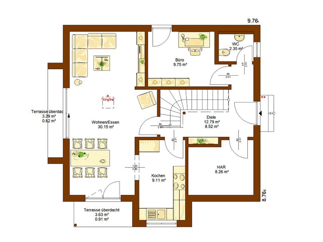 Fertighaus Life 134 von RENSCH-HAUS Schlüsselfertig ab 374668€, Satteldach-Klassiker Grundriss 1