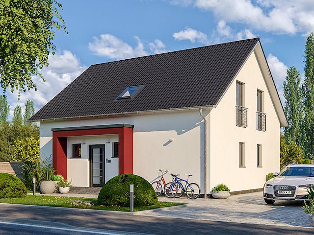 Fertighaus Life 157 von RENSCH-HAUS Schlüsselfertig ab 402850€, Satteldach-Klassiker Außenansicht 2