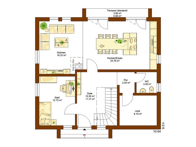 Fertighaus Life 157 von RENSCH-HAUS Schlüsselfertig ab 402850€, Satteldach-Klassiker Grundriss 1