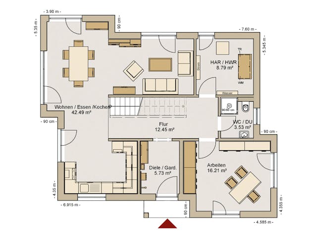 Fertighaus EFH 22-162-190 von Rheno-HausBau Schlüsselfertig ab 442176€, Satteldach-Klassiker Grundriss 1