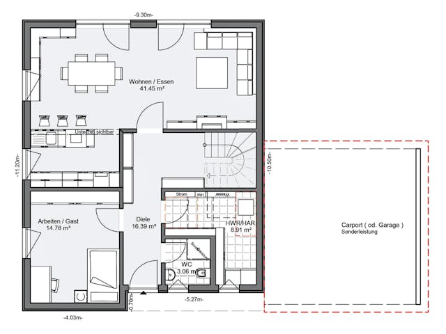 Fertighaus EFH 30-168-160 von Rheno-HausBau Schlüsselfertig ab 363200€, Satteldach-Klassiker Grundriss 1