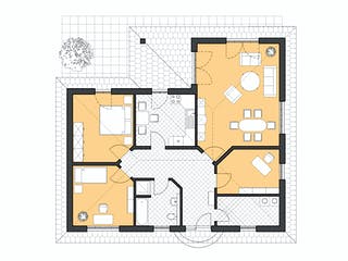 Massivhaus Winkelbungalow Ahlbeck von ROTH MASSIVHAUS Schlüsselfertig ab 297200€, Bungalow Grundriss 1