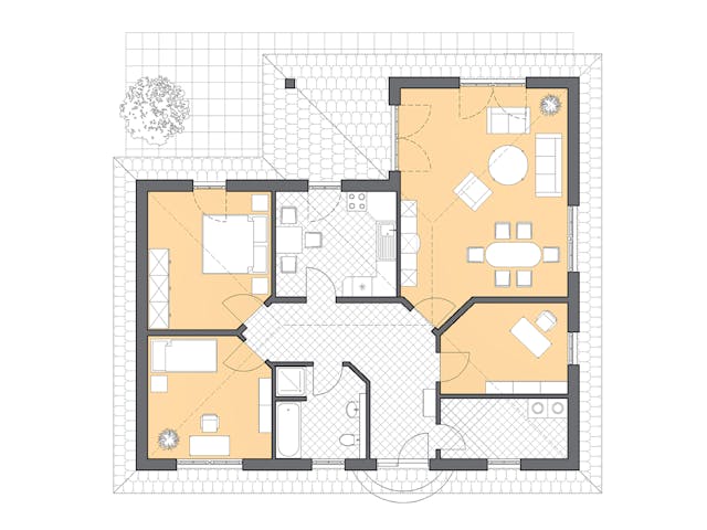 Massivhaus Winkelbungalow Ahlbeck von ROTH MASSIVHAUS Schlüsselfertig ab 297200€, Bungalow Grundriss 1