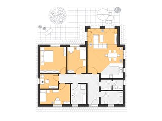 Massivhaus Bungalow Usedom von ROTH MASSIVHAUS Schlüsselfertig ab 341000€, Bungalow Grundriss 1