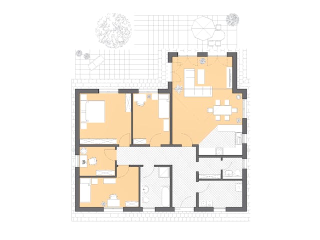 Massivhaus Bungalow Usedom von ROTH MASSIVHAUS Schlüsselfertig ab 341000€, Bungalow Grundriss 1 Massivhaus Bungalow Usedom von ROTH MASSIVHAUS Schlüsselfertig ab 341000€, Bungalow Grundriss 1