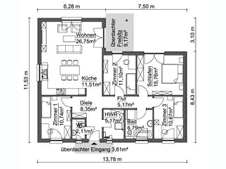 Fertighaus SH 115 WB XXL Var. B von ScanHaus Marlow, Bungalow Grundriss 1