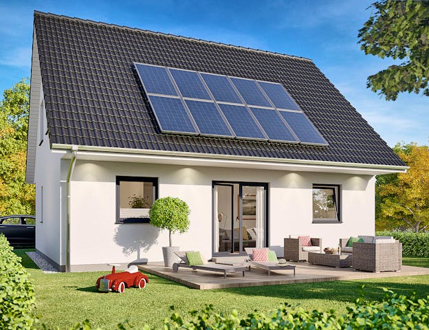 Klassisches Satteldach-Einfamilienhaus mit 1,5 Stockwerken als schlüsselfertiges Fertighaus von ScanHaus Marlow