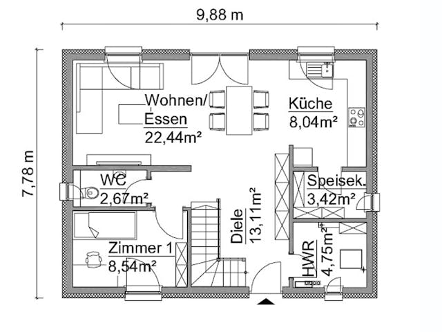 Fertighaus SH 122 - VAR. C1 von ScanHaus Marlow, Satteldach-Klassiker Grundriss 1