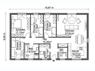 Fertighaus SH 128 B von ScanHaus Marlow, Satteldach-Klassiker Grundriss 1