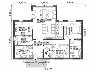 Fertighaus SH 136 WB - VAR. D2 von ScanHaus Marlow, Bungalow Grundriss 1